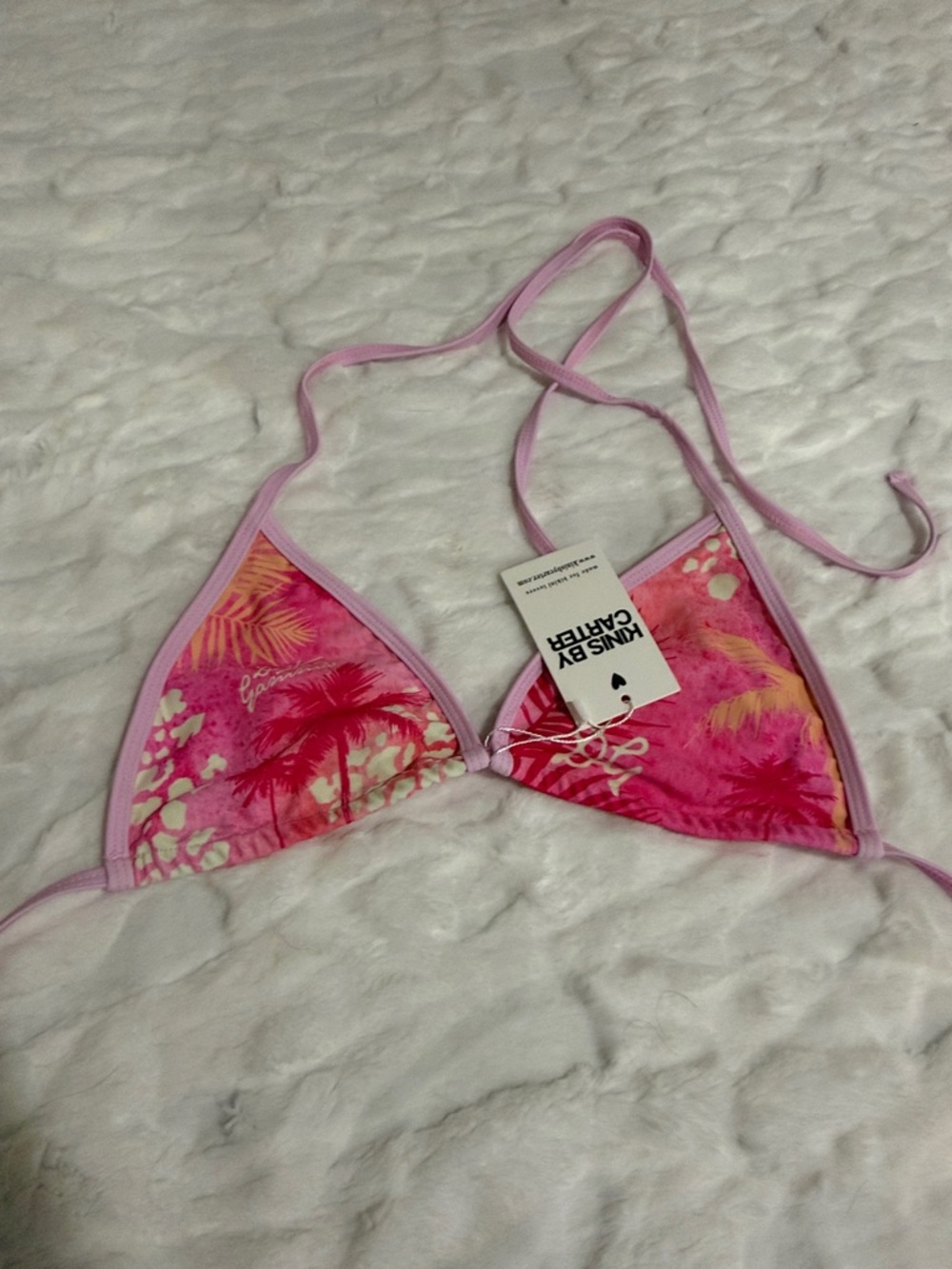 Kins By Carter Pink Tropical Triangle Bikini Top Size XL.
